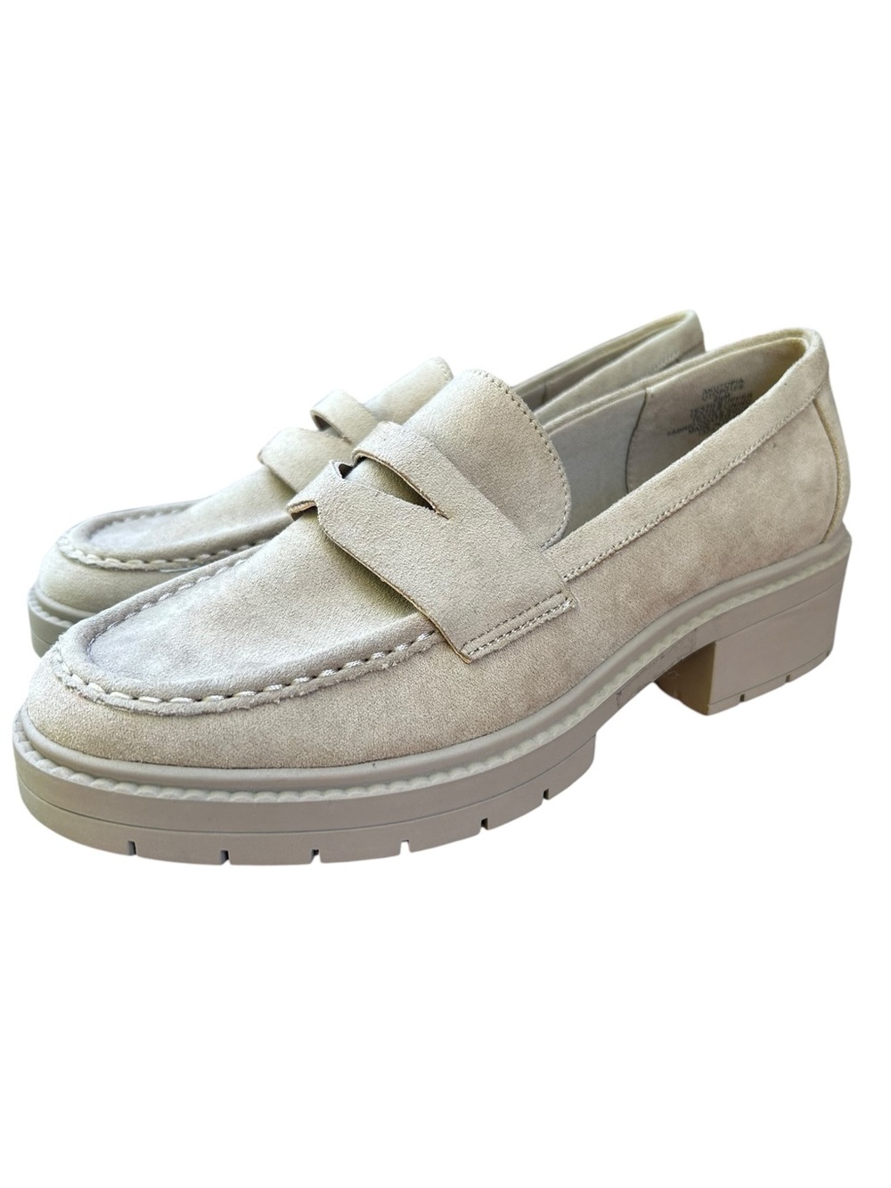 Anne Klein Ulysses Suede Penny Loafers in Beige Women’s 6.5 Chunky Heel Y2K Vibe